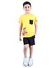 3PIN Half Sleeves Directions Board Printed Tee With Solid Shorts - Mustard Yellow & Black