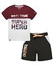 3PIN Half Sleeves Super Hero & California Text Printed Tee & Shorts Set - White & Black