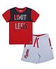 3PIN Half Sleeves Limit Lies Text Printed Tee & Shorts Set - Red & Grey
