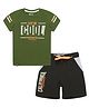 3PIN Half Sleeves Just Be Cool Text Printed Tee & Shorts Set - Green & Black