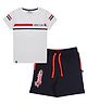 3PIN Half Sleeves Have FunText Printed Tee & Shorts Set - White & Navy Blue
