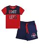 3PIN Half Sleeves Limit Less Text  & Basketball Net Printed Tee With Shorts - Red & Navy Blue