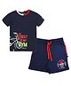 3PIN Half Sleeves Bicycle & Basketball Net Printed Tee With Shorts - Black & Navy Blue