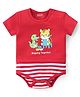 Babyhug 100% Cotton Knit Half Sleeves Onesie With Animal Print - Red