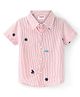 Babyhug Cotton Woven Half Sleeves Striped Shirt with Boat & Anchor Embroidery - Red