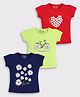 giniekids Pack Of 3 Half Sleeves Flower & Heart Printed Tees - Navy Blue Green & Red