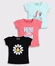 giniekids Pack Of 3 Half Sleeves Flower & Here Come The Fun Text Printed Tees - Black Water Cherry & Aqua Blue