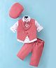 Robo Fry  Cotton Knit  Full Sleeves Party Suit with Hat & Bow Sailor Theme Print  -  Peach