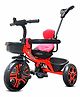 Kidsmate Thunder Plug N Play Kids Baby Tricycle with Safety Guard Rail and Parental Control Storage Basket Fabric Cushion Seat & Bell Boys Girls - Red