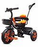 Kidsmate Thunder Plug N Play Kids Baby Tricycle with Safety Guard Rail and Parental Control Storage Basket Fabric Cushion Seat & Bell Boys Girls - Black & Orange