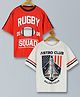 Plum Tree Pack Of 2 Half Sleeves Rocket & Rugby Squad Text Printed Tees - White & Red