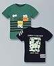 Plum Tree Pack Of 2 Half Sleeves Animal Doodles Printed Tees - Green & Navy Blue
