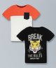 Plum Tree Pack Of 2 Half Sleeves Colour Blocked & Tiger Printed Tees - White & Black
