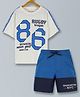 Plum Tree Half Sleeves Game Theme Printed Tee With Colour Blocked Shorts - White & Cobalt Blue