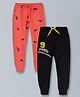 Plum Tree Pack Of 2 Dinosaur & Speed Text Printed Cotton Joggers - Red & Black