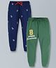 Plum Tree Pack Of 2 Shark & Speed Text Printed Cotton Joggers - Green & Cobalt Blue