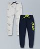 Plum Tree Pack Of 2 Abstract Printed Cotton Joggers - Bleach Melange & Navy Blue
