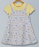 Plum Tree Cotton Floral Printed Dress With Half Sleeves Solid Tee - Yellow & Melange Grey