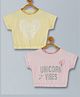 Plum Tree Pack Of 2 Half Sleeves Floral & Unicorn Text Printed Tops - Yellow & Pink