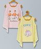 Plum Tree Pack Of 2 Sleeveless Unicorn Printed Tees With Attached Shrug - Yellow & Pink