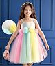 Mark & Mia Singlet Sleeves Party Frock With Floral Corsage - Multicolour
