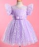 Mark & Mia Woven Half Sleeves Party Frock with Heart Glitter Print & Bow Applique - Purple