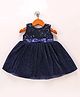 Babyhug Sleeveless Party Frock with Sequins Detailing & Bow Applique - Navy Blue