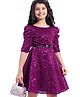Hola Bonita Three Fourth Sleeves Sequin Party Dress - Fuchsia