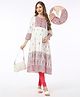 Bella Mama Woven Three Fourth Sleeves Highlighted Yoke Maternity Kurta With Floral Print - Off White