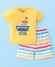 Babyhug Single Jersey Knit Half Sleeves Shorts Night Suit  Striped & Boat Print - Yellow