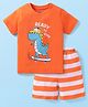 Babyhug Single Jersey Knit Half Sleeves Short Set Striped & Dino Print - Orange