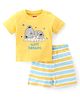 Babyhug Cotton Knit Single Jersey Half Sleeves Night Suit With Teddy Print - Yellow