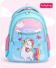 Babyhug Unicorn Print School Backpack|2 Main Compartments, 2 Front Pockets, 2 side Bottle Pockets|Water Resistant|Long lasting and Durable Zippers | Comfortable back cushioning | For School, Travel and Outdoors|Blue- 15inches