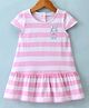 Doreme Single Jersey Knit Half Sleeves Frocks with Stripes & Bunny Print - Baby Pink