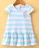Doreme Single Jersey Knit Half Sleeves Frocks with Stripes & Bunny Print - Baby Blue