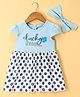 Doreme Single Jersey Half Sleeves Frock Text Print with Head Band - Ivory Blue