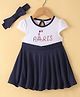 Doreme Cotton Single Jersey Knit Half Sleeves Frock With Headband Text Print - Blue