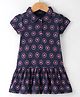 Doreme  Single Jersey Knit Half Sleeves Frock Heart Print - Oxford Blue