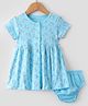 Doreme  Single Jersey Knit Half Sleeves Frock with Bloomer Butterfly Print - Coral Blue