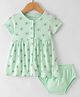 Doreme Single Jersey Knit Half Sleeves Frock With Bloomer Floral Print - Spring Green