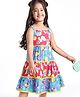 Babyhug Rayon Singlet Tiered Printed Frock with Flower Applique - Multicolor