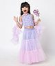 Lil' Drama Sleeveless Floral Applique & Lace Embellished Tiered Ghagra Choli Set With Dupatta - Lavender Purple
