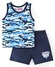 Babyhug 100% Cotton Knit Sleeveless Sando & Shorts Set Camouflage -Navy Blue