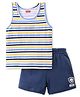 Babyhug 100% Cotton Sleeveless Striped Sando & Solid Shorts Set - Navy Blue