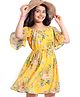Hola Bonita Woven Off Shoulder Sleeves Knee Length Frock With Floral Print - Yellow