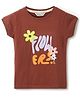 Tales & Stories Cotton Knit Half Sleeve Flower Typography Printed Tee - Brown