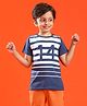 Tales & Stories Cotton Half Sleeves Striped & Number Printed Tee - Navy Blue