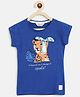 Tales & Stories Cotton Knit Half Sleeve Cheetah Printed & Bow Applique Tee - Blue