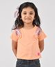 Tales & Stories Cotton Half Sleeves Placement Leaf Embellished Tee - Peach