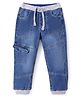 Babyhug Denim Full Length Solid Joggers  - Blue